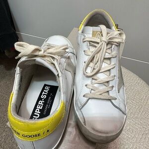 Golden Goose Women's White and Yellow Superstar Sneakers